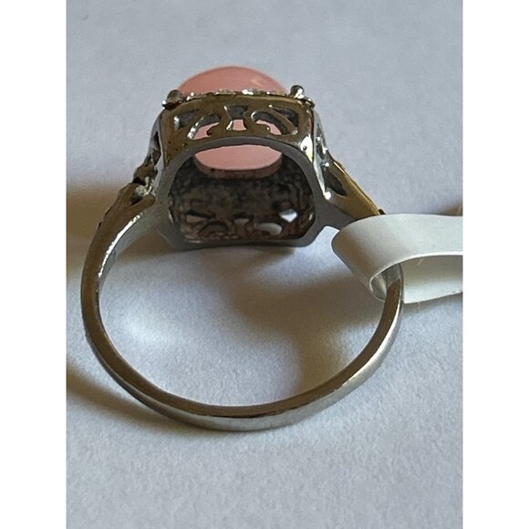 Pink Faux Pearl & Crystal Silver Tone Ring Size 8 - Picture 4 of 5